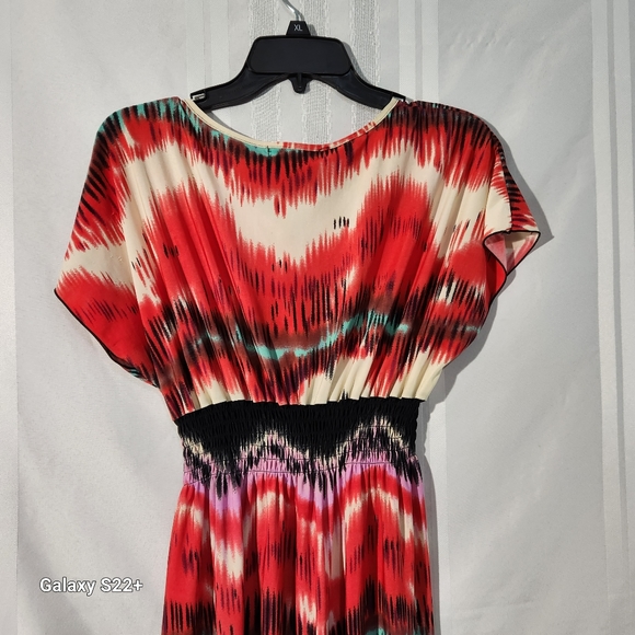 ACE FASHION MULTICOLOR MIDI DRESS WITH ELASTIC WAISTBAND SIZE LARGE - Picture 5 of 9